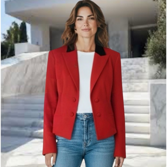 Lauren Ralph Lauren size 10 red 77% wool riding open blazer jacket